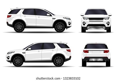 realistic SUV car. front view; side view; back view.