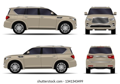 realistic SUV car. front view; side view; back view.