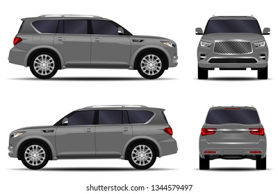 realistic SUV car. front view; side view; back view.