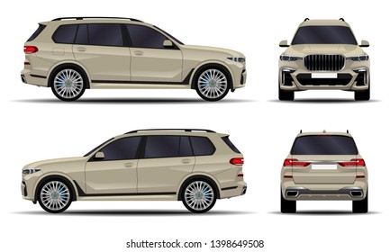 realistic SUV car. front view; side view; back view.