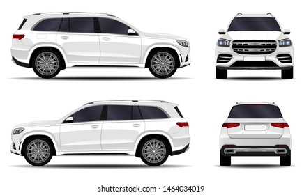 realistic SUV car. front view; side view; back view.