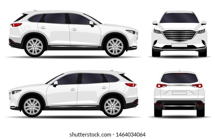 Realistic SUV Car. Front View; Side View; Back View.