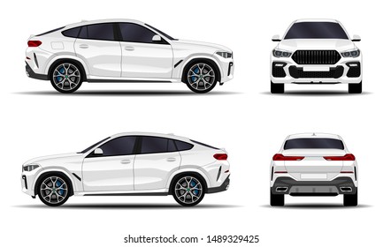 Realistic SUV Car. Front View; Side View; Back View.