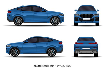 realistic SUV car. front view; side view; back view.