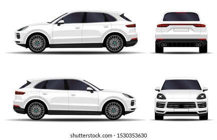 Realistic SUV Car. Front View; Side View; Back View.