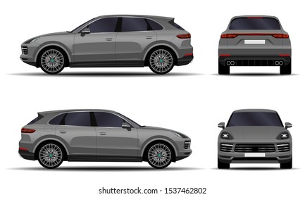 realistic SUV car. front view; side view; back view.