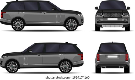 realistic SUV car. front view; side view; back view.