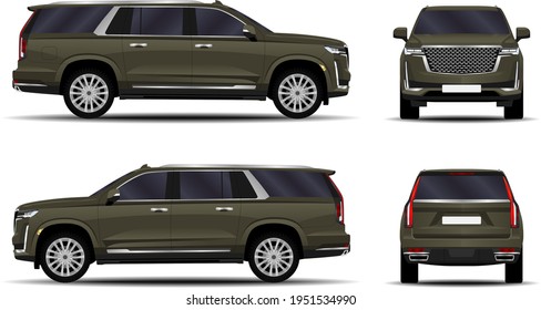 Realistic SUV Car. Front View; Side View; Back View.