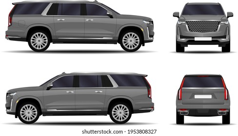 realistic SUV car. front view; side view; back view.