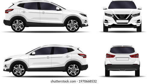 Realistic SUV car. Front view; side view; back view.