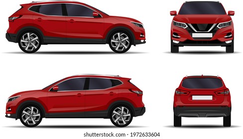 Realistic SUV car. Front view; side view; back view.
