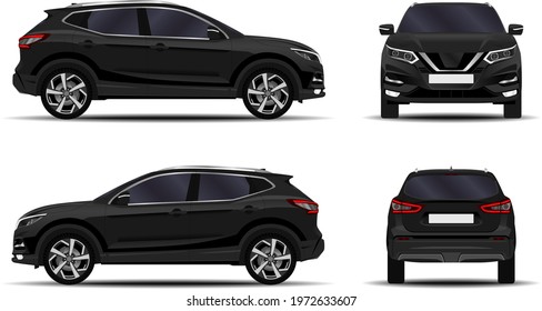 Realistic SUV car. Front view; side view; back view.