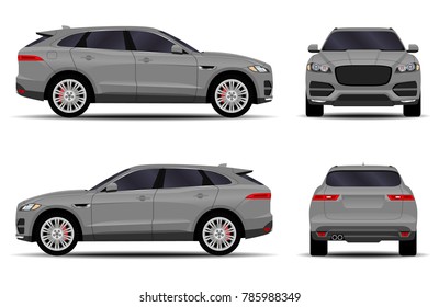 realistic SUV car. front view; side view; back view.