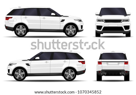 realistic SUV car. front view; side view; back view.
