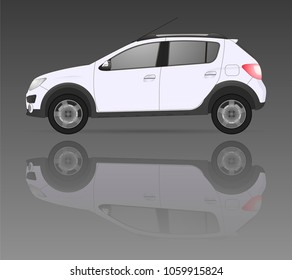 Realistic suv car model. All elements car in groups on separate layers. The ability to easily change the color. vector car suv illustration. Side view. White body color. Auto car service. Repair.
