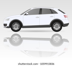 Realistic suv car model. All elements car in groups on separate layers. The ability to easily change the color. vector car suv illustration. Side view. White body color. Auto car suv service. Repair.
