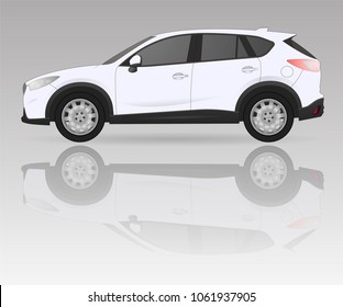 Realistic suv car model. All elements car in groups on separate layers. The ability to easily change the color. vector car suv illustration. Side view. White body color. Auto car suv service. Repair.
