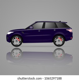 Realistic suv car model. All elements car in groups on separate layers. The ability to easily change the color. vector car suv illustration. Side view. Purple body color. Auto car suv service. Repair.