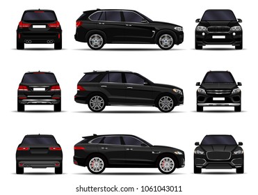 realistic SUV cars set. front view; side view; back view.