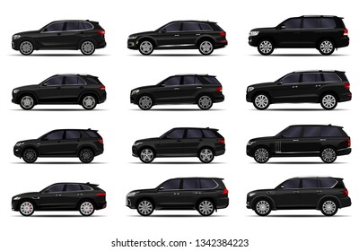 realistic SUV cars set. front view; side view; back view.