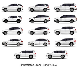 realistic SUV cars set. front view; side view; back view.