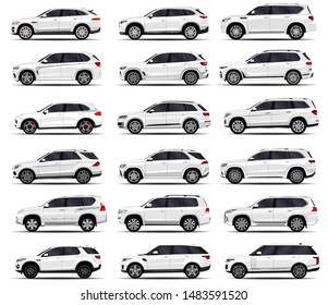 realistic SUV cars set. front view; side view; back view.