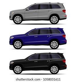 realistic SUV cars set. side view