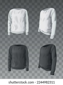 Realistic sweatshirt mockup templated in white and black color on transparent background isolated vector illustration