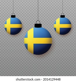 Realistic Sweden Flag with flying light balloons. Decorative elements for national holidays.