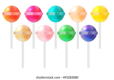 Realistic Sweet Lollipop Candy Set on White Baclground. Vector Illustration EPS10