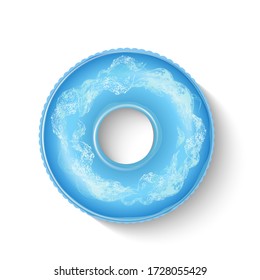 Realistic swimming inflatable circle with a pattern of sea waves. Pool float. Inflatable colorful unicorn. Swimming circle. Life buoy. Realistic summertime illustration. Vector template