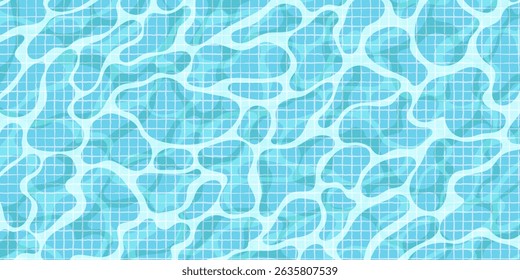 Realistic swimming pool bottom background. Spa pool top view with water surface texture and tiled floor