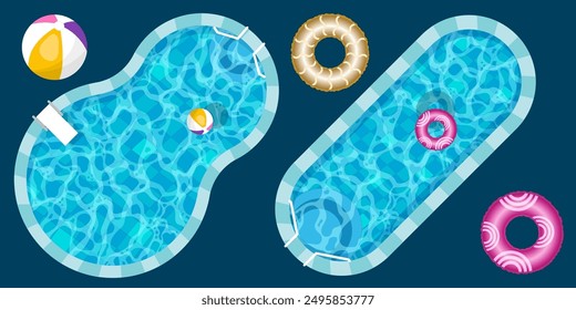 Fondo realista de la piscina con textura azul de las olas de agua. Superficie acuática de verano con ondas cáusticas. Fondo de Vector de vista superior de piscina de spa. Ilustración de la ondulación superficial del agua