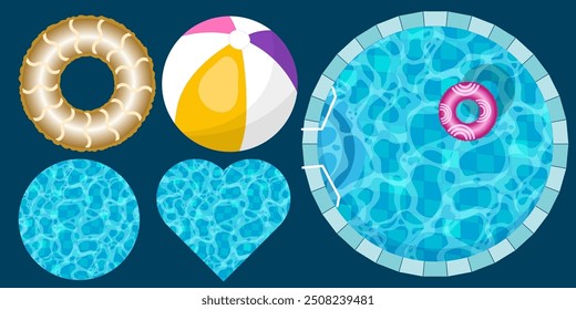 Realistic swimming pool bottom with blue water waves texture. Summer aqua surface with caustics ripples. Spa pool top view vector background. Illustration of surface ripple water