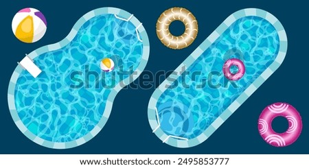 Realistic swimming pool bottom with blue water waves texture. Summer aqua surface with caustics ripples. Spa pool top view vector background. Illustration of surface ripple water