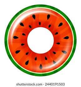 Realistic swimming ring watermelon isolated on transparent background. Summer inflatable ring. Summertime element. Vector illustration.