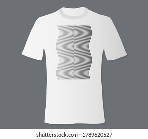 Realistic t shirt mock up with print abstract geometric monohrome pattern on white background. Can be used for editing  and printing on style tee-shirt. Vector illustration EPS 10