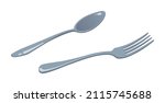 Realistic table fork and spoon on white background - Vector illustration