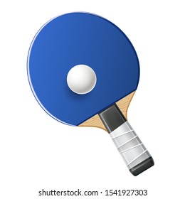 Realistic table tennis rocket with ball. Red and blue racquets for sport competition design. Vector pingpong sport equipment.