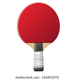 Realistic table tennis rocket. Red racquets for sport tournament design. Vector pingpong sport equipment.