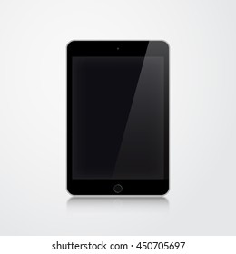 Realistic Tablet with Black Screen Isolated on White Background. Gadget Mock Up. Vector Illustration.