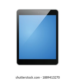 Realistic tablet with blue screen on white background vector illustration