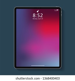 Realistic tablet computer lock screen with abstract colored geometric wallpaper. Big and small modern tablet PC design isolated on dark blue background. Vector Illustration