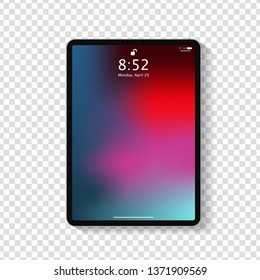 Realistic tablet computer lock screen with abstract colored geometric wallpaper. Big and small modern tablet PC design isolated on transparent background. Vector Illustration