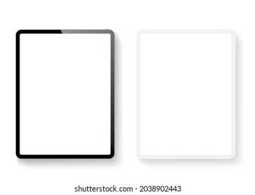 Realistic tablet computer mockup set. Tablet PC clay and realistic mockup front view with shadow. Electronic gadget - stock vector.