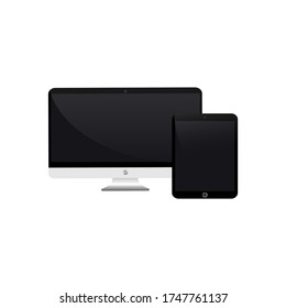 Realistic tablet computer, monitor icon on isolated background. New device. Eps 10 vector.