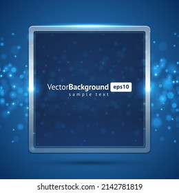 Realistic tablet device square blue frame display background with place for text vector illustration. Hi tech cyberspace digital technology screen business smart communication multimedia content