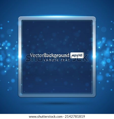 Realistic tablet device square blue frame display background with place for text vector illustration. Hi tech cyberspace digital technology screen business smart communication multimedia content
