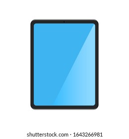 Realistic tablet in flat style. Modern device with touchscreen and blue monitor. Isolated pad illustration with screen. Vector EPS 10