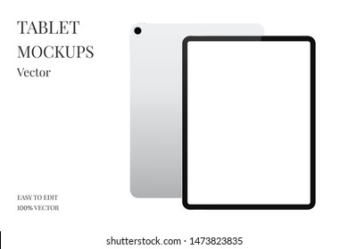 Realistic tablet isolated on white background. Front and back tablet vector. Modern tablet with empty screen. Vector mockup.